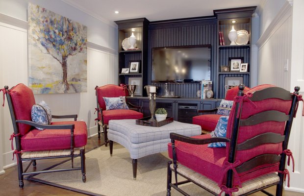 custom wall unit with bead board back