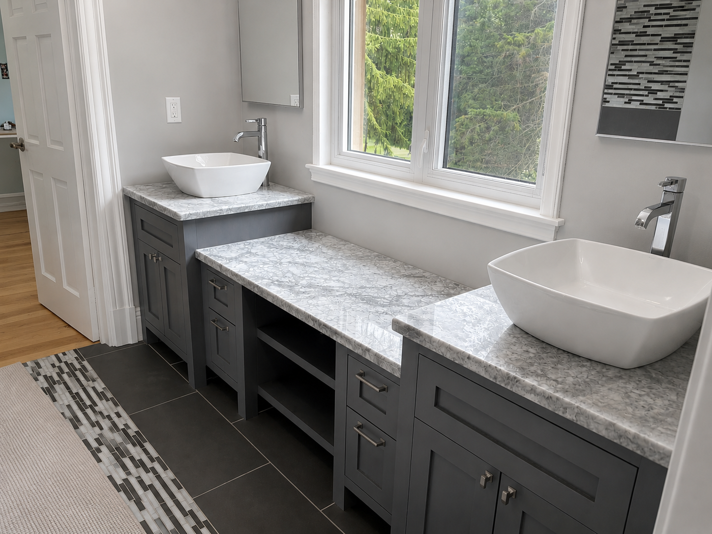 custom wall to wall vanity