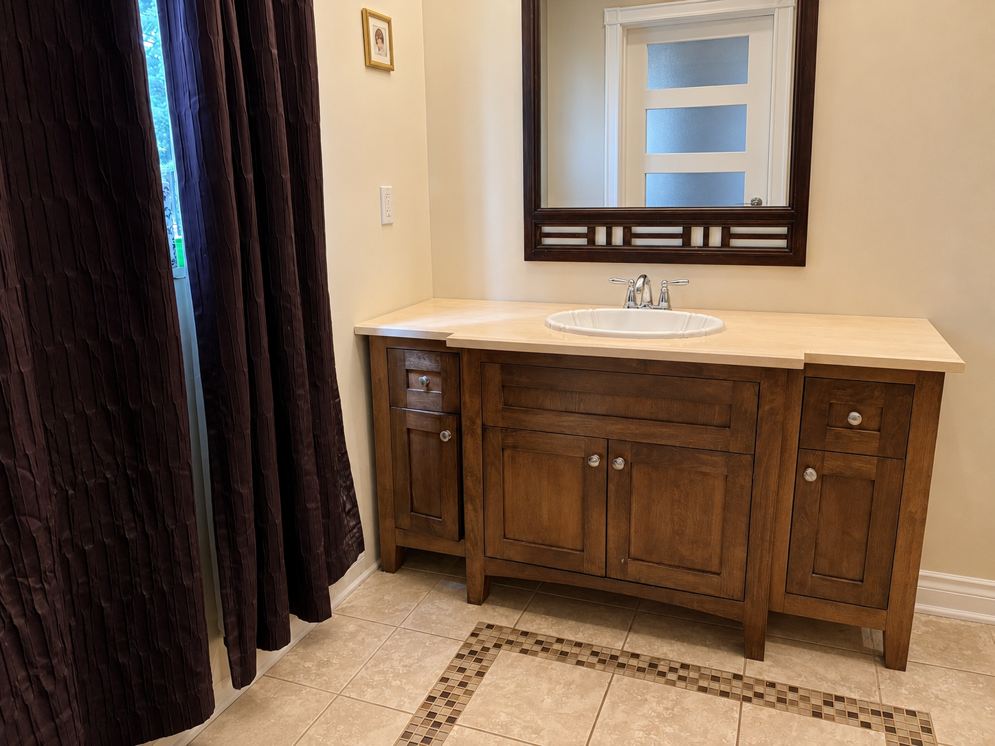custom vanity with wood maple countertop